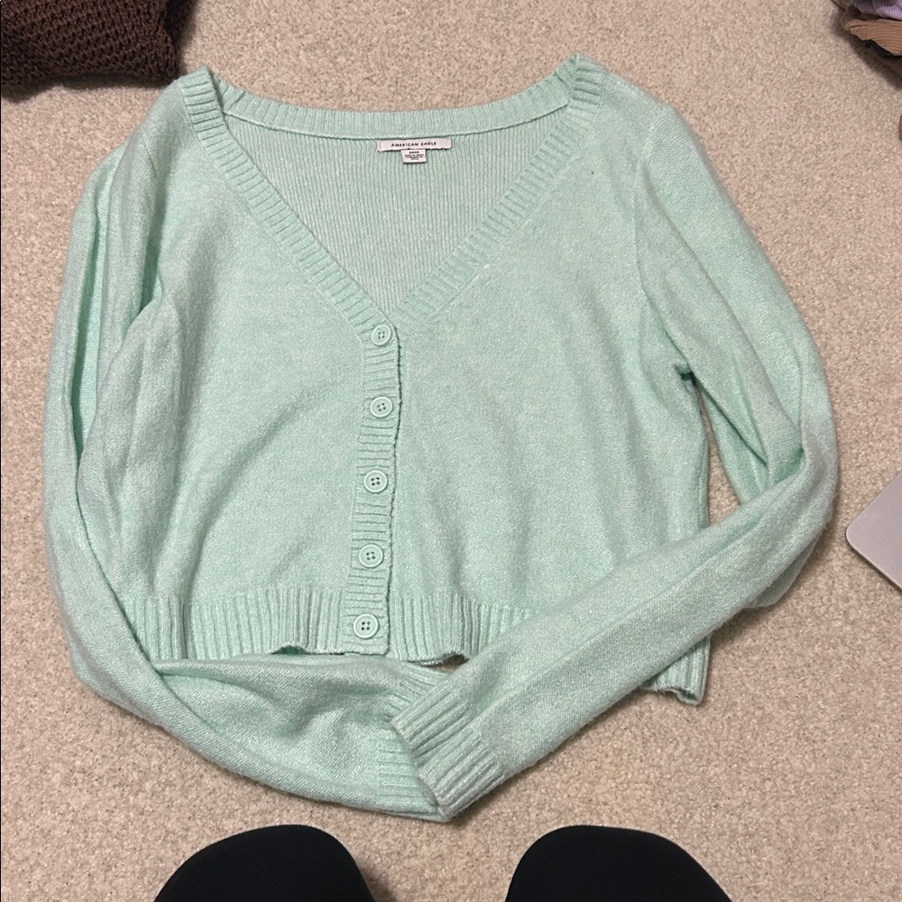 American Eagle Outfitters Light Green V-Neck Sweater